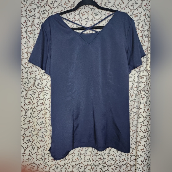 Women's Talbots Zip-Up Navy Criss Cross Back Blouse - Picture 3 of 6